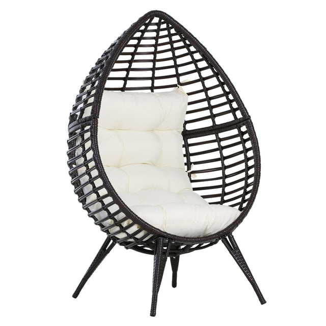 Outsunny Chaise en Rotin avec Coussin Doux, Chaise Œuf pour Extérieur/intérieur, Brun