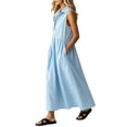 thumbnail image 5 of ClodeEU Women's Collar Sleeveless Button Linen Midi Shirt Dress,Casual Loose A Line Dress with Pockets Light Blue,Women's Plus L, 5 of 6