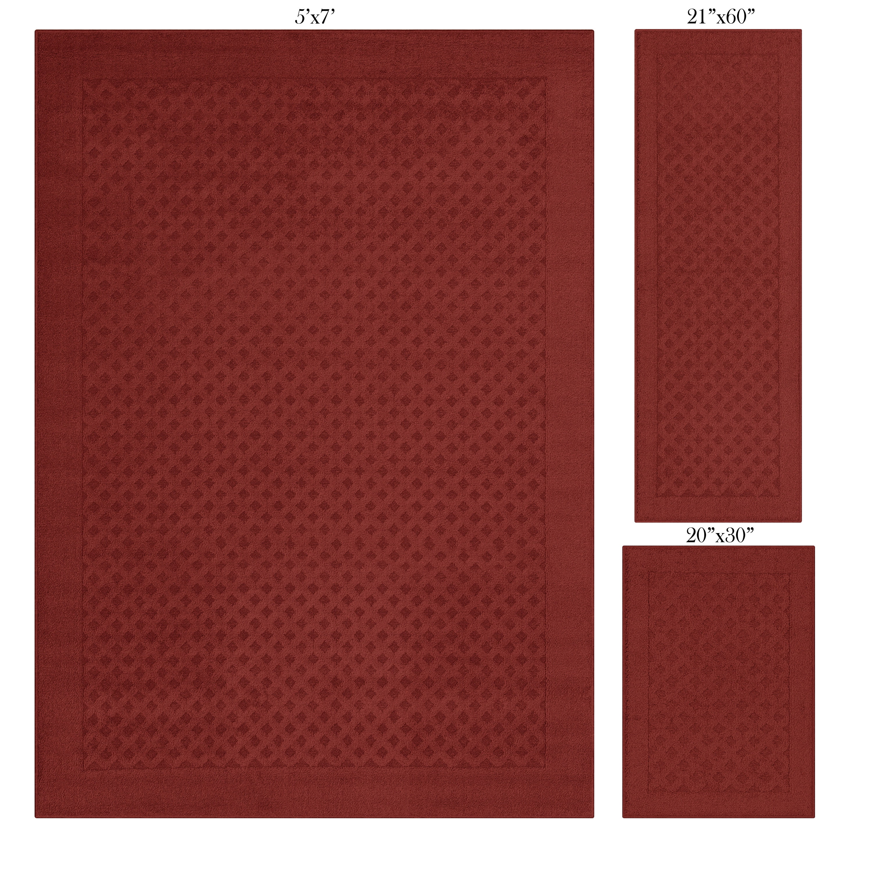 Mainstays Dylan Solid Diamond Olefin Red Indoor Area Rug Set, 3 Piece