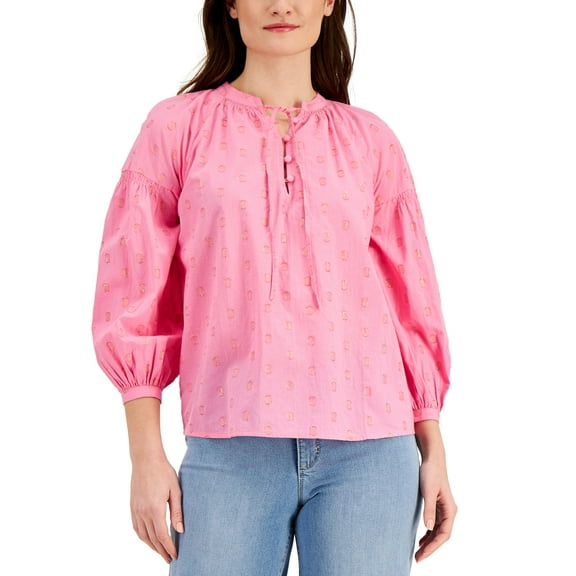 Charter Club Metallic Threaded Clip Dot Top Peony L