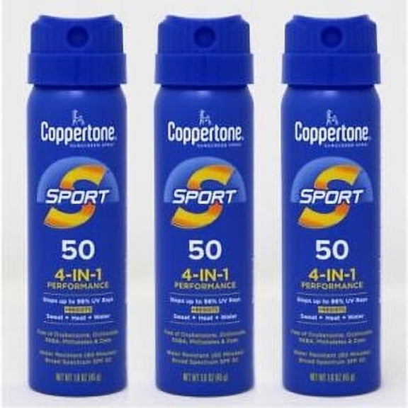 Coppertone Sport Water-Resistant Protecting Sunscreen Spray Value Pack, SPF 50, 1.6 OZ (3 Pack)