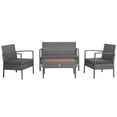 thumbnail image 2 of Costway 4PCS Patio Rattan Furniture Set Cushioned Chair Wooden Tabletop Gray, 2 of 9