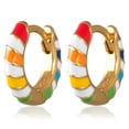 thumbnail image 4 of Gold Plated Sterling Silver Enamel Color Huggie Hoop Earrings for Women – Rainbow Stripe Enamel, 4 of 7