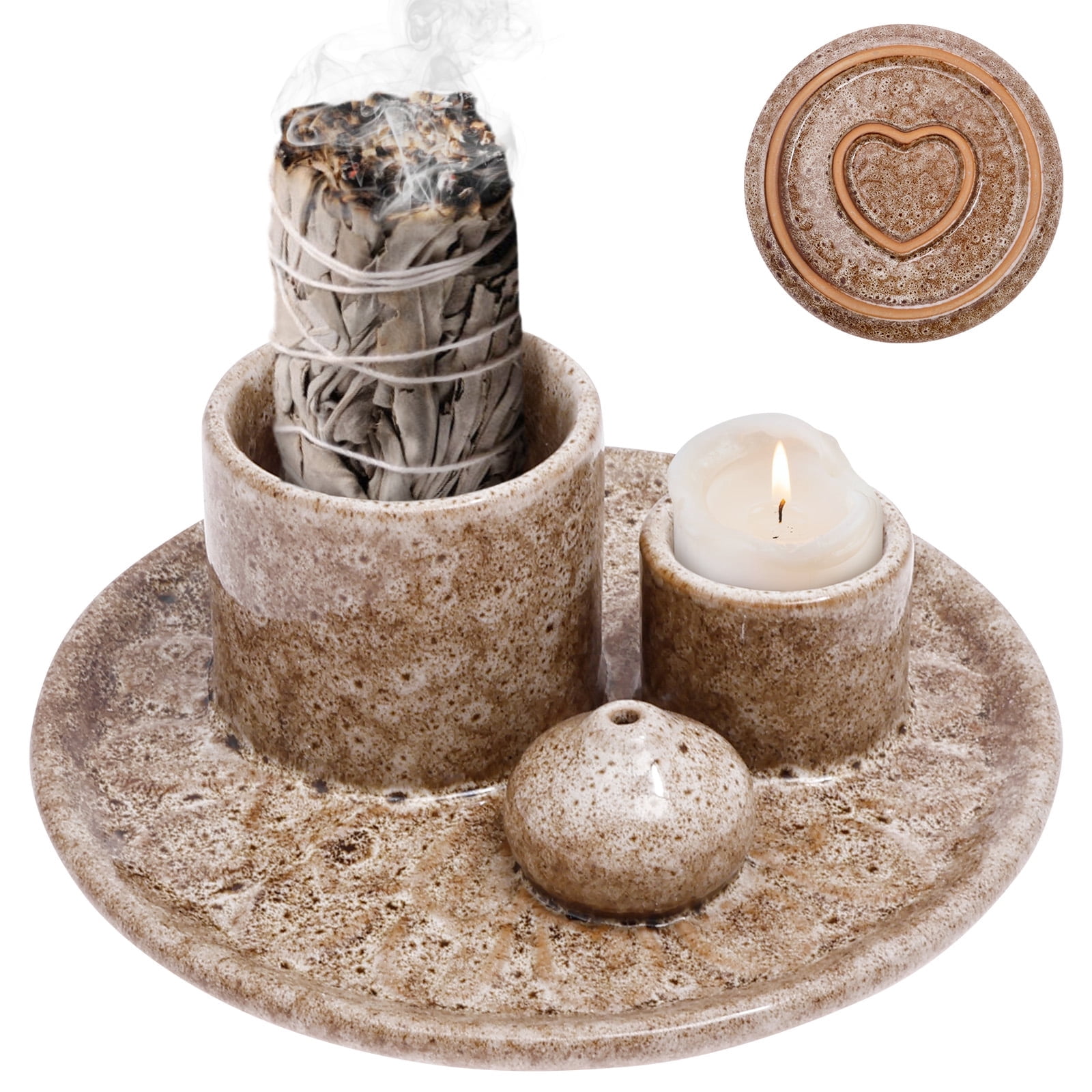 4 In 1 Ceramic Incense Holder Bowl Palo Santo Burner Sage Stick Ash Catcher Tray (white )