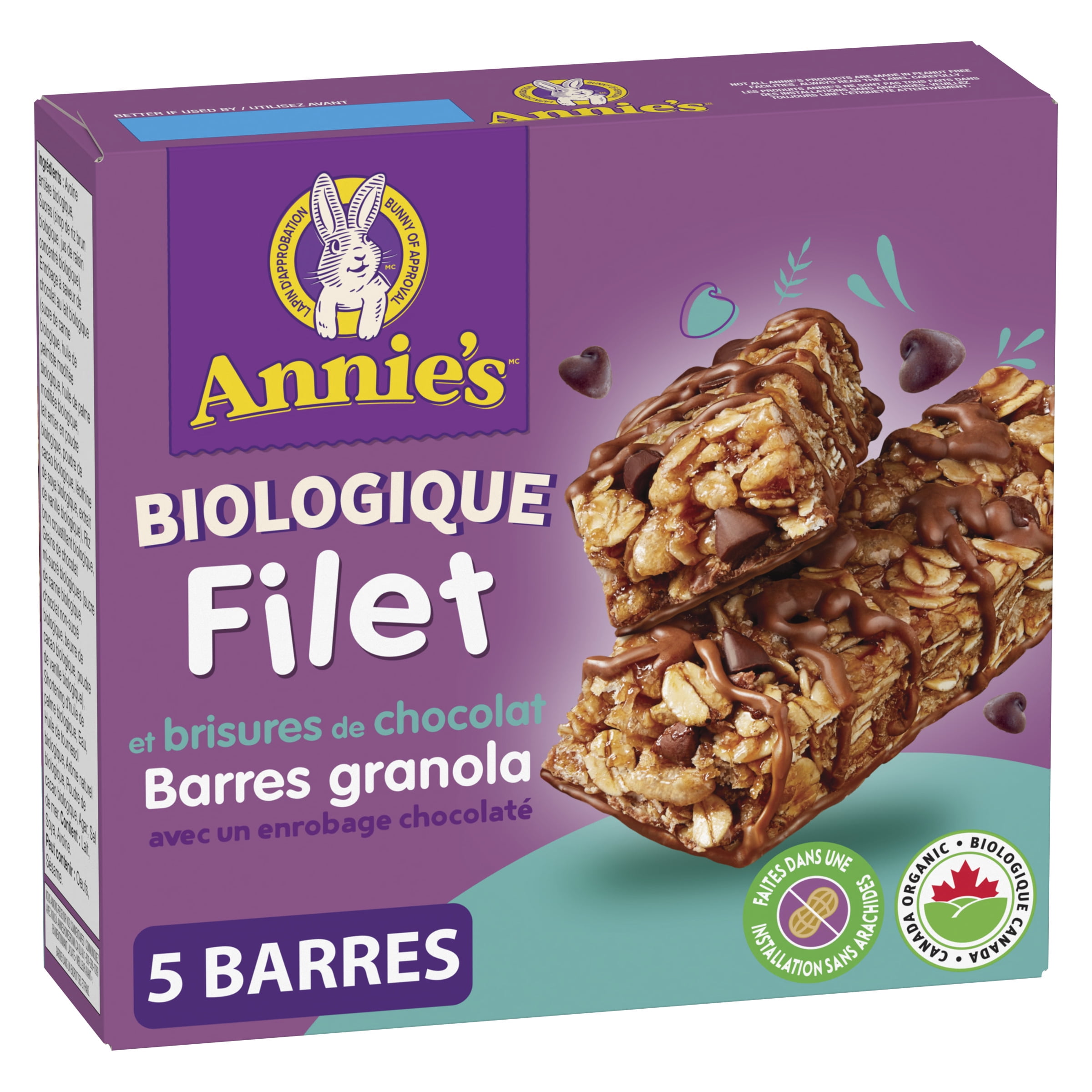 Annie's Biologique Filet et brisures de chocolat Barres granola