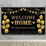 Trgowaul Welcome Home Banner MMF7Decorations, Black Gold Welcome Home Backdrop, We Missed You So Much Party Decor, Family Reunion Patriotic Military Homecoming Returning Party Supplies