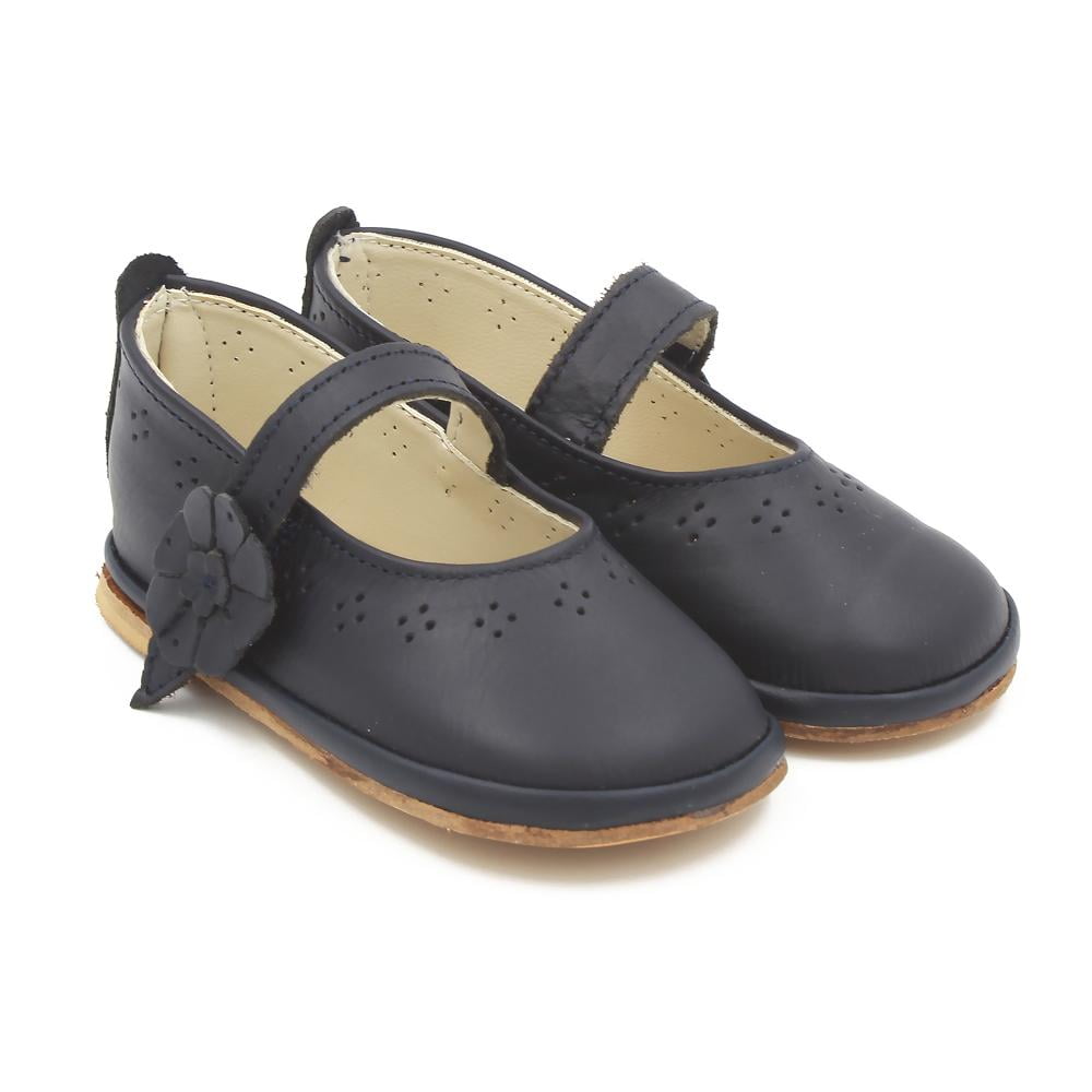 navy blue leather flat shoes