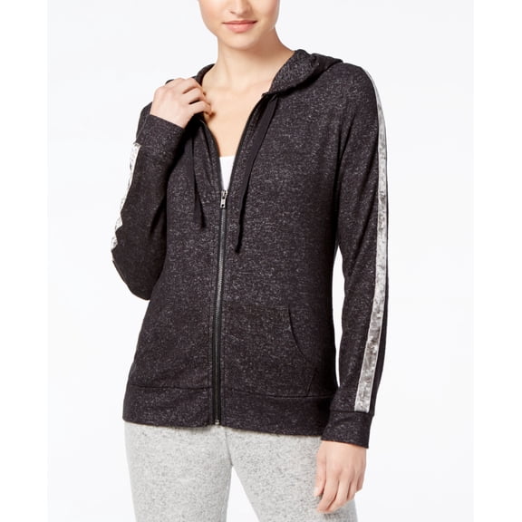 Hippie Rose Juniors Velvet Trimmed Super Soft Zipper Front Hoodie Gray S