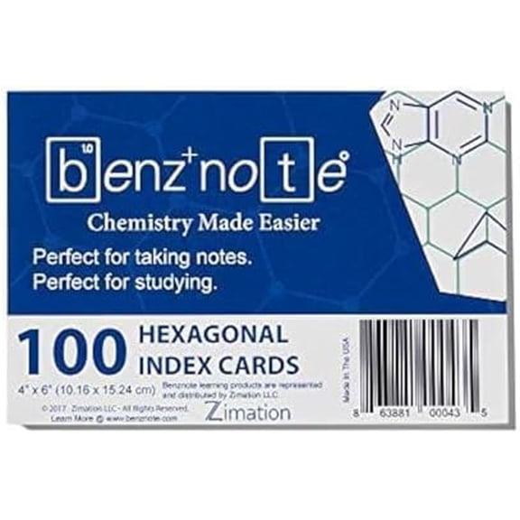 Index Cards, for Organic and Bio Chemistry, 4" x 6", Hexagonal Graph Rule, Green Lined, 100 Index Cards