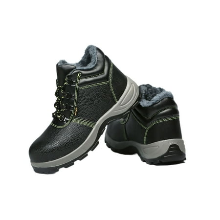 

SIMANLAN Mens Anti-collision Booties Puncture Proof Safety Shoes Construction Slip Resistant Lace Up Work Boot Cotton Black 6