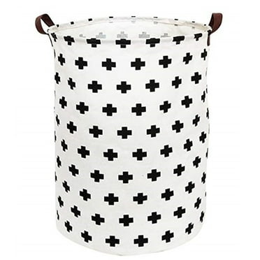 Toy Bin - Large Sized Storage Baskets with Handle, Collapsible & Convenient Home Organizer Containers for Kids Toys, Baby Clothing ( Round - Black Cross )
