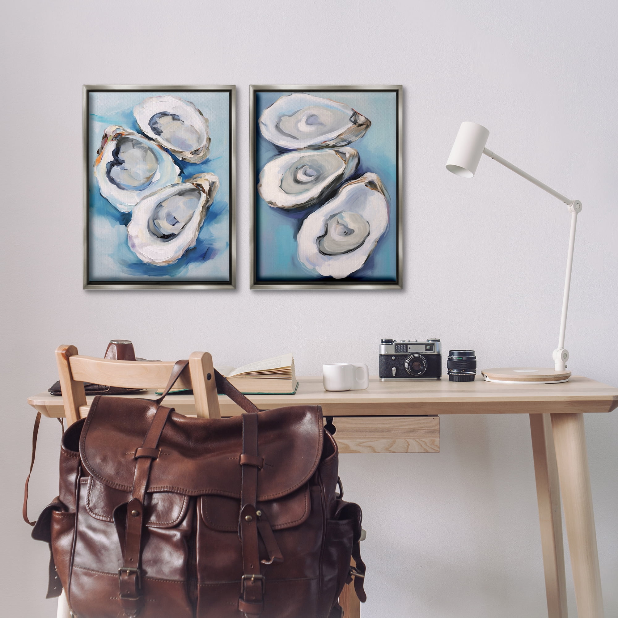Stupell Industries Oysters on the Half Shell Nautical & Beach Painting Gray Floater Framed Canvas Art Print Wall Art, 17 x 25, Set of 2