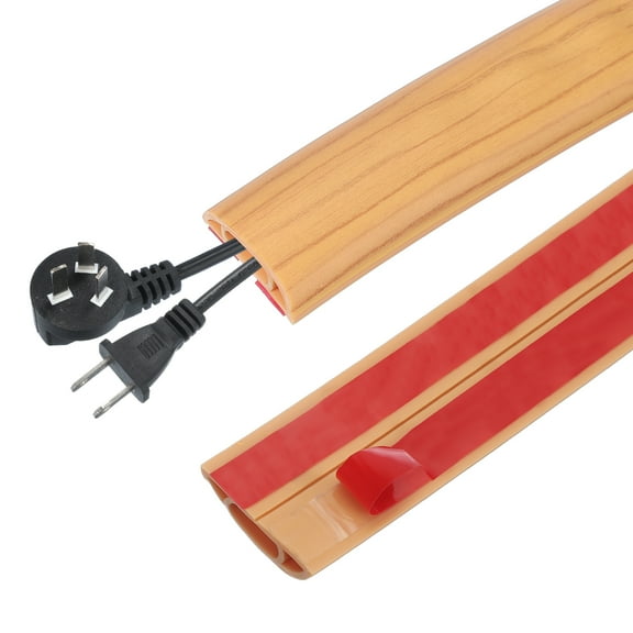 Uxcell Floor Cord Cover 3.3FT, Self Adhesive Cord Hider Floor Power Cord Protector Extension Cable Management Cable Recess 0.43" W x 0.28" H for Offices Exhibitions, Yellow Wood Grain