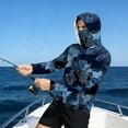 thumbnail image 3 of Havenx Men's Upf 50+ Hoodies Camo Long Sleeve Hoodie with Mask Hooded Uv Upf 50+ Rash Guard Sun Protection Cooling Lightweight Outdoor Hiking Swim Clothing,Blue XL, 3 of 5