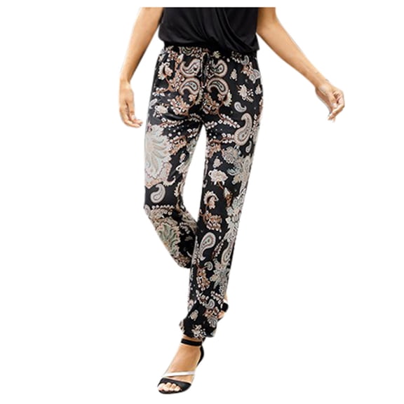 MIXUE Women Pants High Waist Floral Print Trousers Vintage Long Boho Beach Pockets Pants Drawstring Loose Lightweight Pants