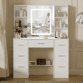 thumbnail image 2 of Ciumeeo Vanity Set with Mirror and 3-Mode Lights, Hidden and Open Storage Shelves, Makeup Desk with USB Charging,White, 2 of 9