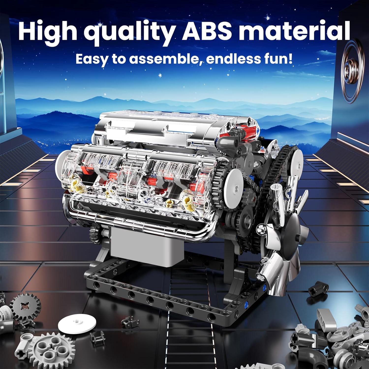 V8 Engine Model Kit Build Your Own STEM Mini V8 Model Engine Building Blocks Sets that Worksfor Adults,535Pcs