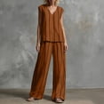 thumbnail image 6 of Levmjia Women Sets 2 Piece Outfits V Neck Sleeveless Striped Top High Waist Wide Leg Pants Pocket Set Summer Fashion Casual Loose Comfortable Travel Vacation Beachwear, 6 of 6