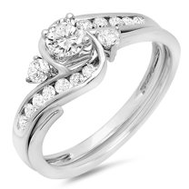 Dazzlingrock Collection 0.75 Carat (ctw) 18K Round Cut Diamond Ladies Swirl Bridal Engagement Ring With Matching Band Set 3/4 CT, White Gold, Size 9