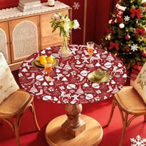 Round Fitted Tablecloth with Elastic Edge Design Table Cover Waterproof Stain-Resistant Wipeable Table Cloth Best for 42"-46" Round Tables for Outdoor Indoor Christmas