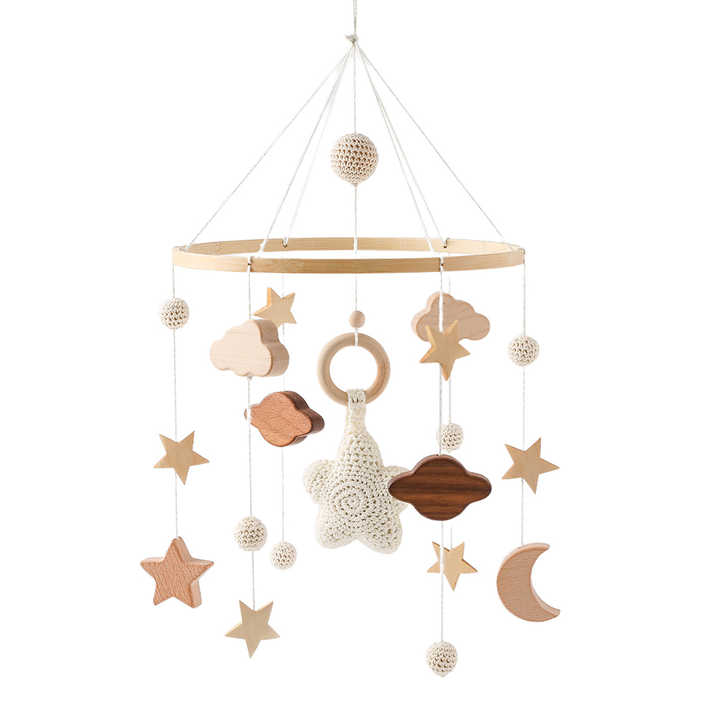 Wooden Star Crib Rattle & Baby Bed Bell, Hanging Wind Chime Music Mobile for Newborn Sleep & Nursery Decoration
