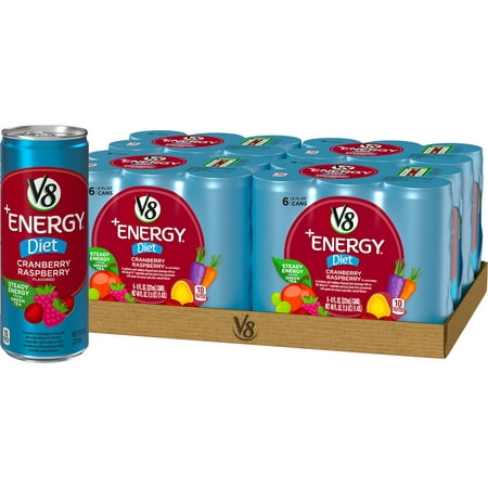(24 Cans) V8 +Energy With Green Tea, Diet Cranberry Raspberry, 8 Fl