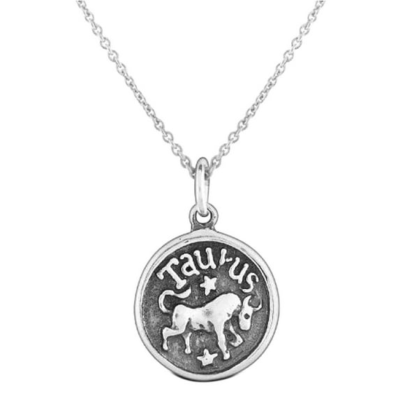 Taurus Zodiac Sign Astrology Horoscope Round Medallion Pendant for Men Women Necklace Antiqued Sterling Silver