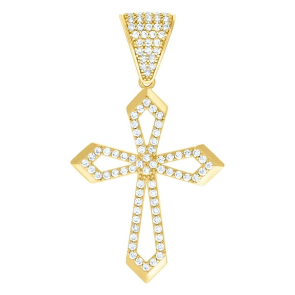 10k Yellow Gold Mens Cubic Zirconia Passion Cross Religious Charm Pendant 43.8x25.9mm Wide Necklace for Men