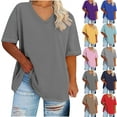 thumbnail image 5 of Uaswgudfs Plus Size T Shirts for Women Casual Solid Color Short Sleeve V-Neck Tops Loose Fit Tees, XXL, 5 of 5