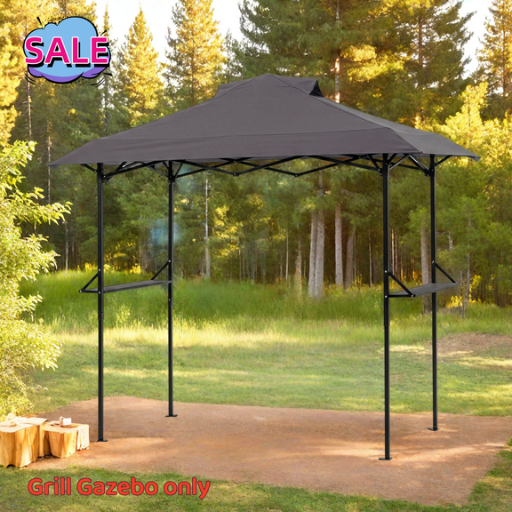 Hassch Outdoor Grill Gazebo with Carrying Bag, 5x8ft BBQ Canopy with 2 Mesh Trays for Patio, Garden, Yard, Grey