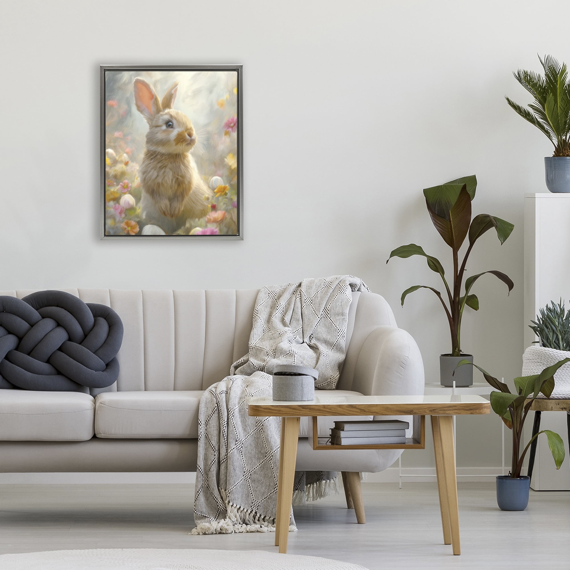 Stupell Industries Bunny Dreams Meadow Gray Framed Floater Canvas Wall Art, design by Kim Allen