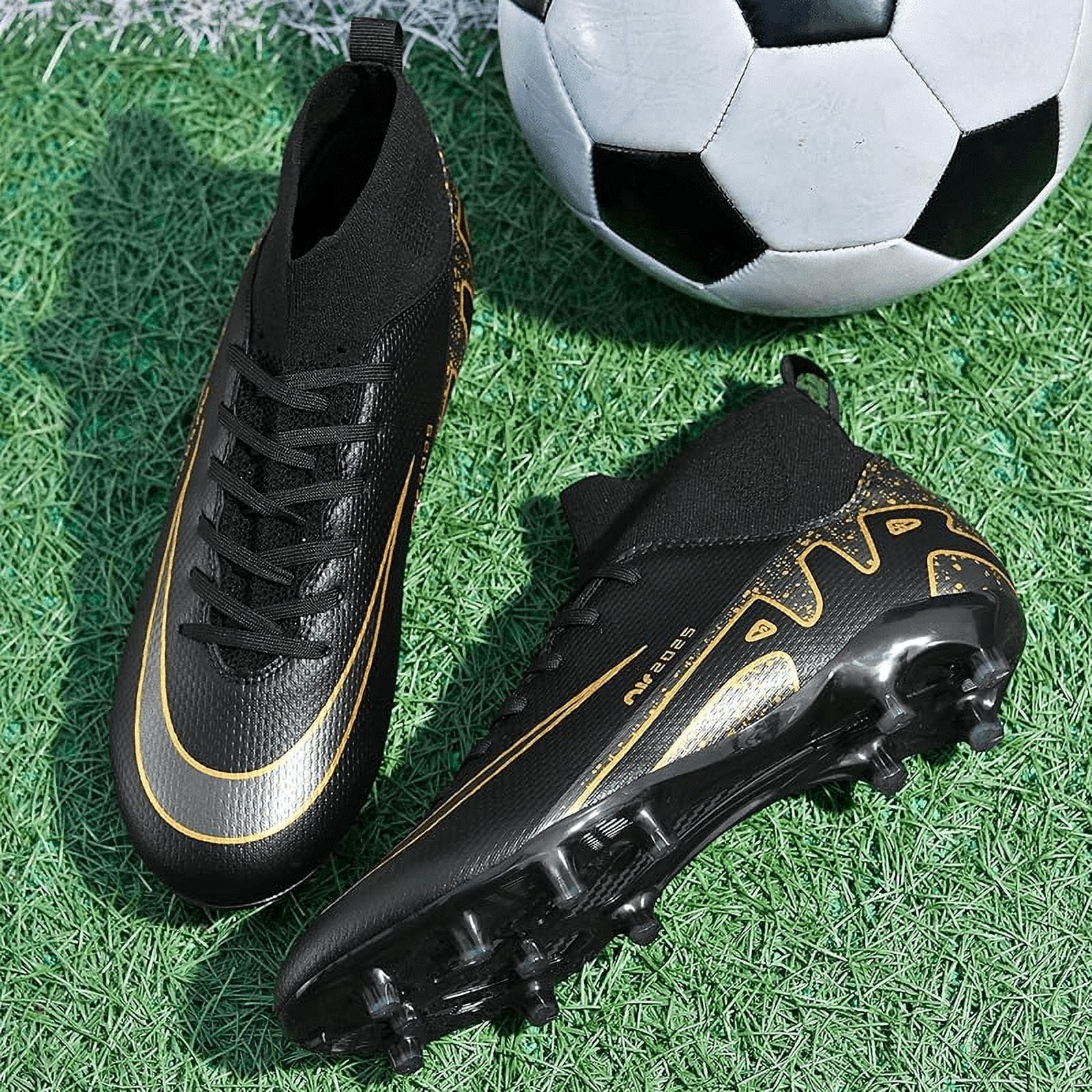 Mens high-top soccer cleats turf football shoes big lightweight youth professional indoor outdoor AG black