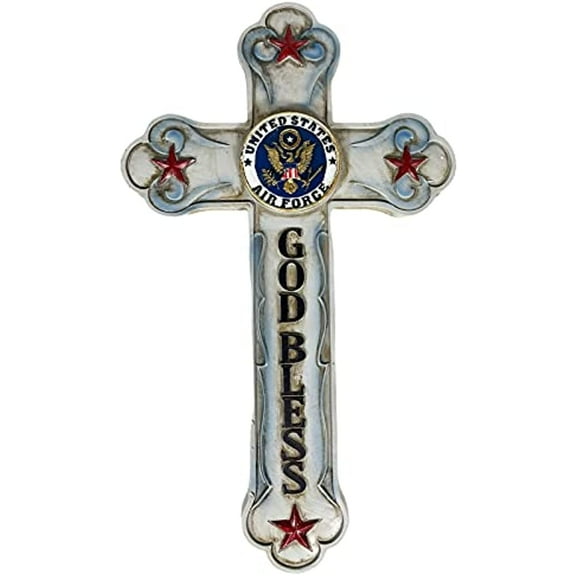 Urbalabs United States US God Bless Air Force Armed Forces 16" Inch Standing Wall Cross Decor American Flag Military Home Stars Stripes Support Our Troops Deployment Airforce Decor