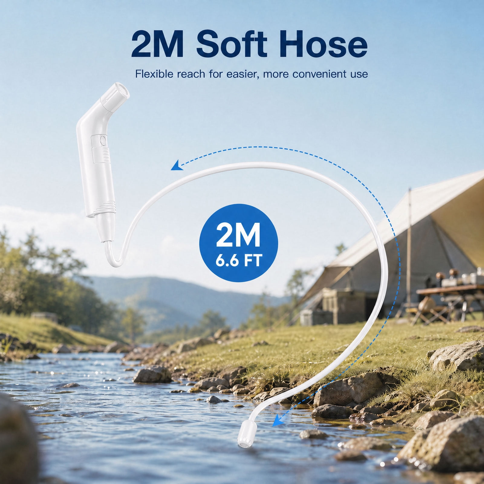 WOWER Rechargeable Portable Bidet with 2 Spray Modes, 800mAh Battery and 2M Hose, Handheld Personal Hygiene Sprayer for Travel, Camping & Postpartum Care
