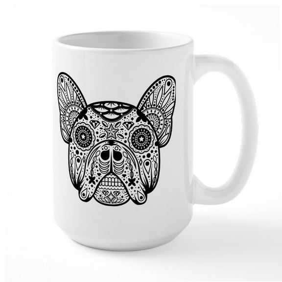 CafePress - French Bulldog Sugar Skull Mugs - 15 oz Ceramic Large White Novelty Mug