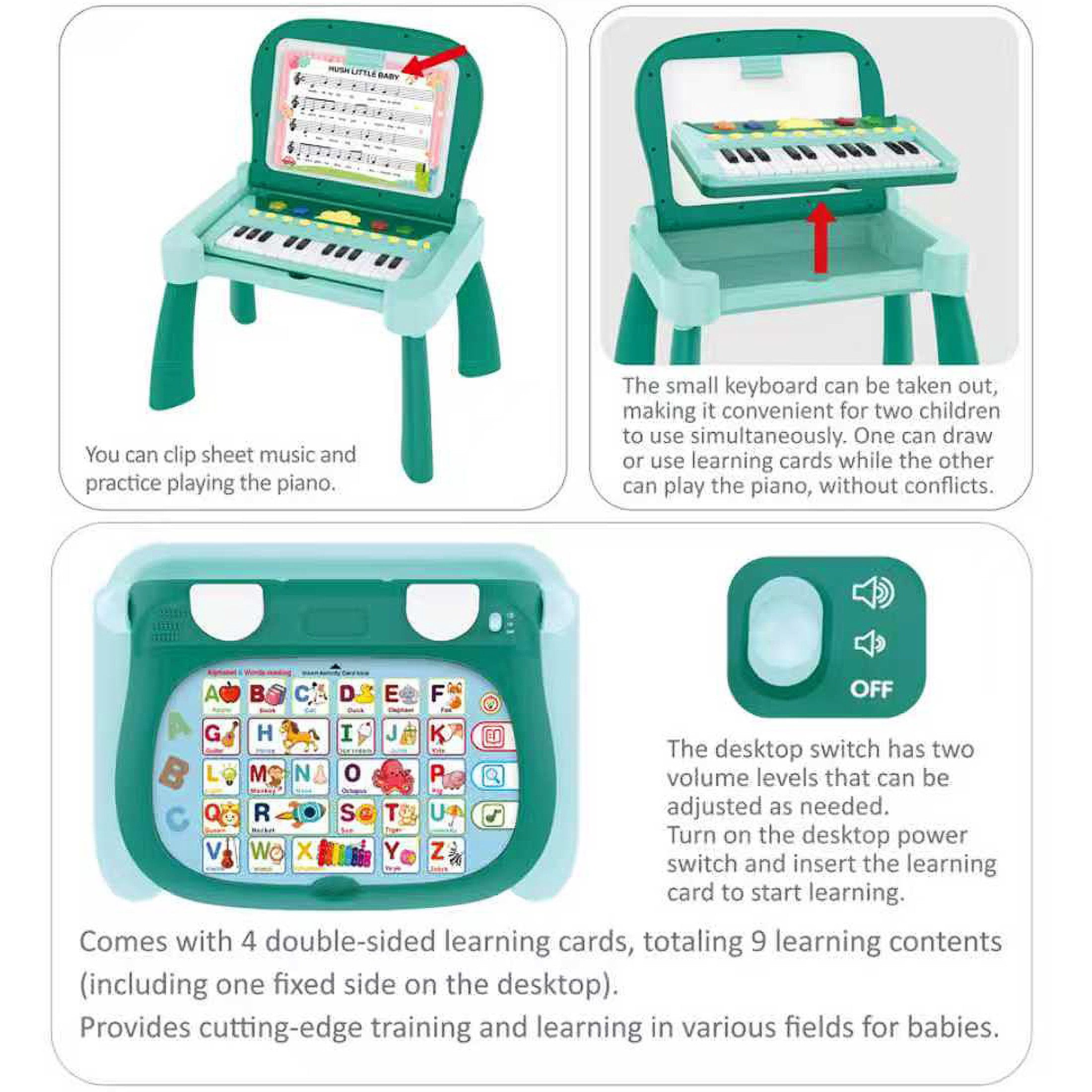 Musical Learning Activity Table for Toddlers, 2-in-1 Electronic Piano Keyboard & Drawing Board, Foldable Educational Toy Play Center