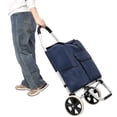 thumbnail image 2 of 40L Heavy Duty Foldable Shopping Cart for Laundry, Groceries, Travel, Beach, Camping & Picnic - Oxford Waterproof Liner, 1 Main + 4 Side Pockets, Silent Wheels, Blue, 2 of 9