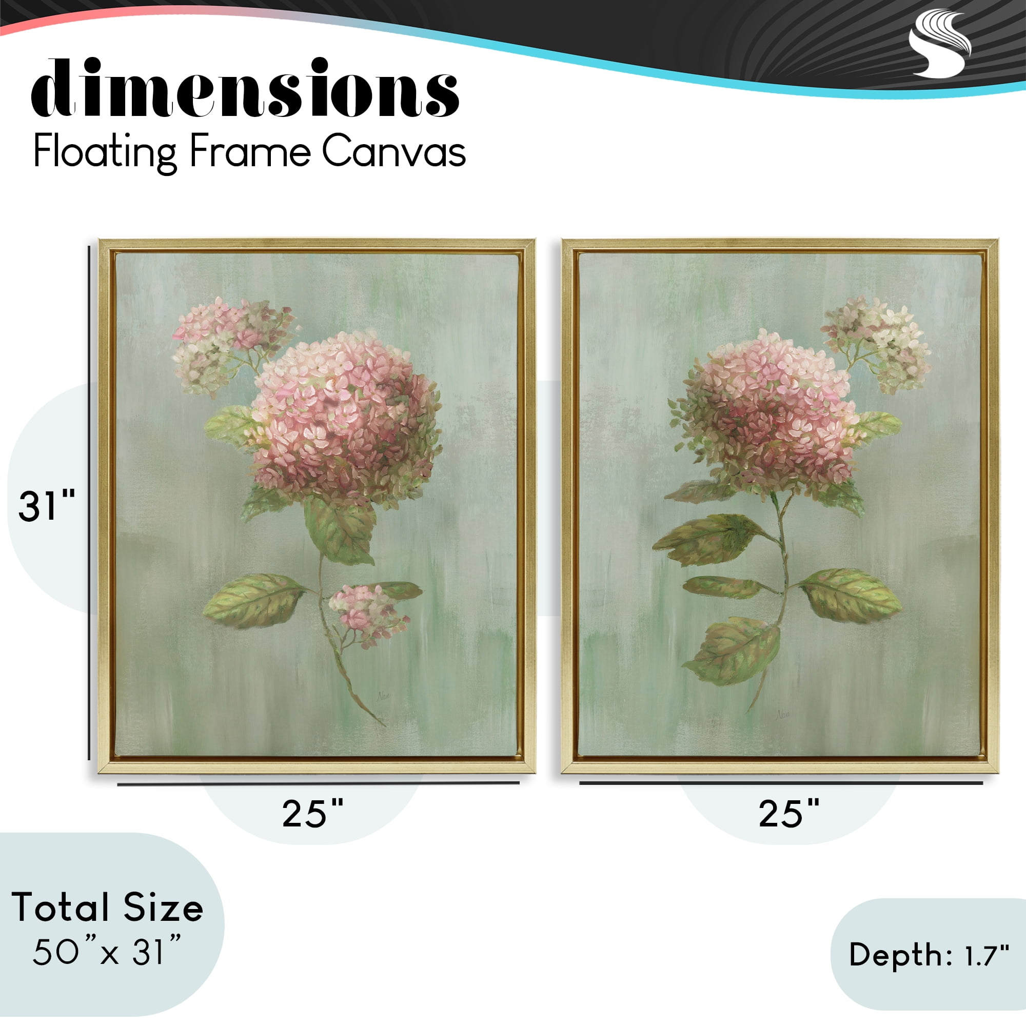 Stupell Industries Aged Pink Hydrangeas 2 Piece Gold Framed Floater Canvas Set, design by Nan