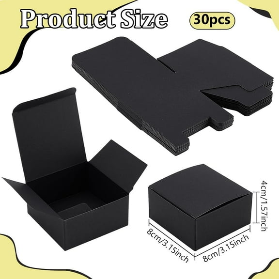 30pcs Black Boxes Gift Boxes Square Paper Box Foldable Candy Box Small Party Favor Little Gift Packaging Paper for Wedding Christmas Party Decor 3x3x1.6 inch