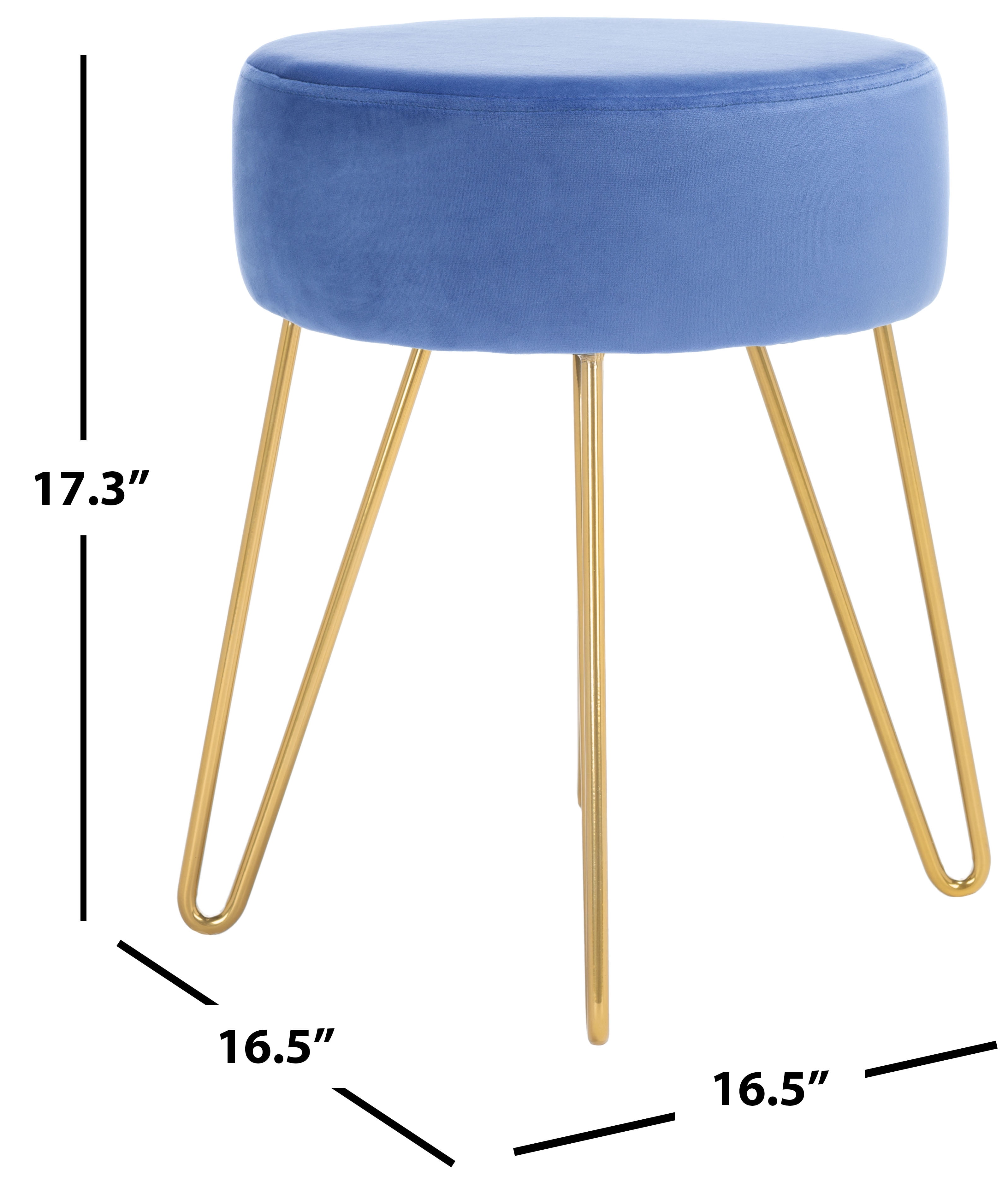 SAFAVIEH Abrea Modern Style Round Ottoman, Steel Blue/Gold ( 16.5 in. W x 16.5 in. D x 17.3 in. H)