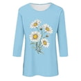 thumbnail image 4 of Tnhcen Chemises à Manches 3/4 pour Femmes avec Imprimé Floral d'Automne et Col Rond - Basiques Décontractés Grande Taille P-3TG, 4 of 4