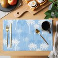 thumbnail image 2 of Tropical Palm Tree Placemats Set of 4 Blue White Plants Coastal Botanical Leaf Place Mats Indoor Wipeable Table Mats Washable Cloth Dining Table Placemats for Kitchen Holiday Party Decor 13x19 Inch, 2 of 9