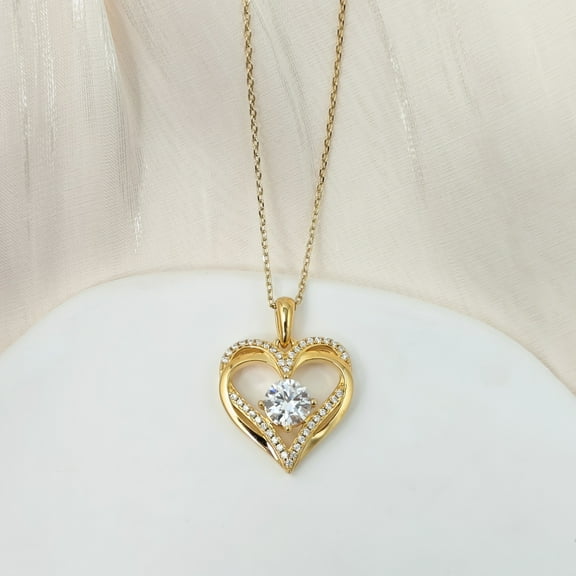 PERITANG 1pc Elegant S925 Sterling Silver Heart Pendant Necklace with 1.0CT Moissanite, 18K en Plated, Luxury Fashion Jewelry for Women, Perfect for Party, Wedding, Birthday, Anniversary Gift