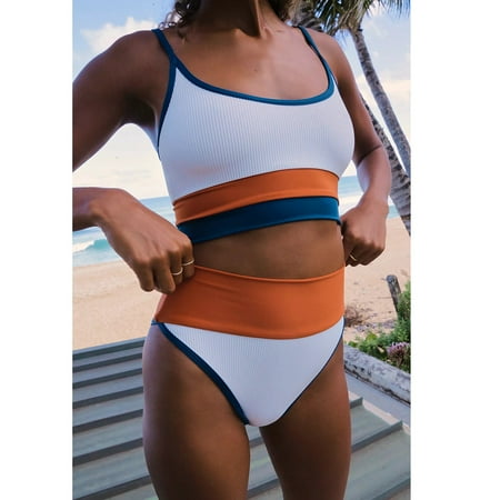Dihao Two Piece Swimsuit for Women Summer Hot Sales Plus Size Tankini 2 Piece Bikini Sets Women s Color Block High Waisted Swimwear Tops with Underwear 2 PC Bathing Suit Swimming Suit