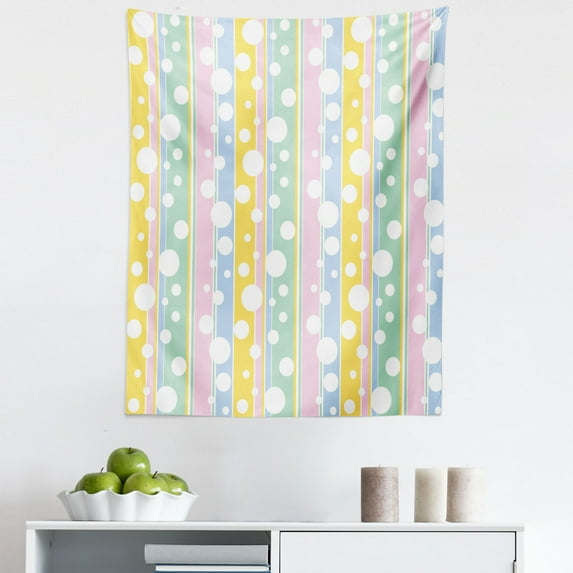 Abstract Tapestry, Simplistic Soft Toned Geometric Circles Color Bars Creative Design, Fabric Wall Hanging Decor for Bedroom Living Room Dorm, 5 Sizes, Multicolor, by Ambesonne