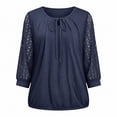 thumbnail image 4 of ClodeEU Women's Lace Patchwork 3/4 Sleeve Crewneck Top ,Solid Color Casual Spring Summer Blouse Blue,Women's Plus S, 4 of 6