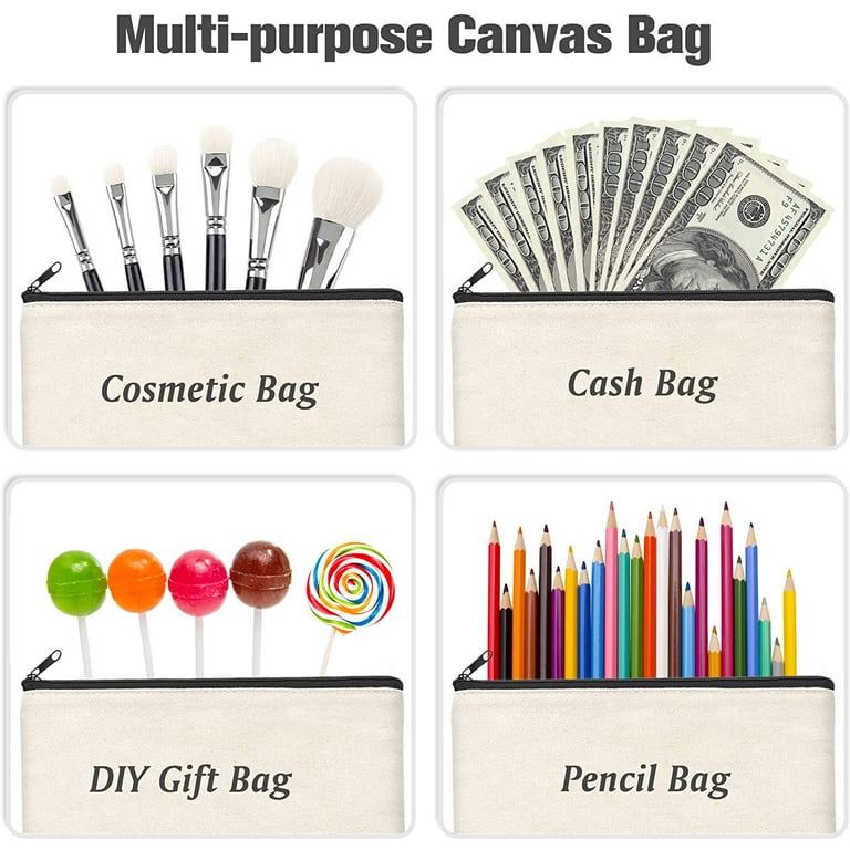 12 Pack Blank Canvas Zipper Pouch Bulk, Makeup Bag Pencil Case for Cosmetic  & DIY Crafts (6 x 8 in)