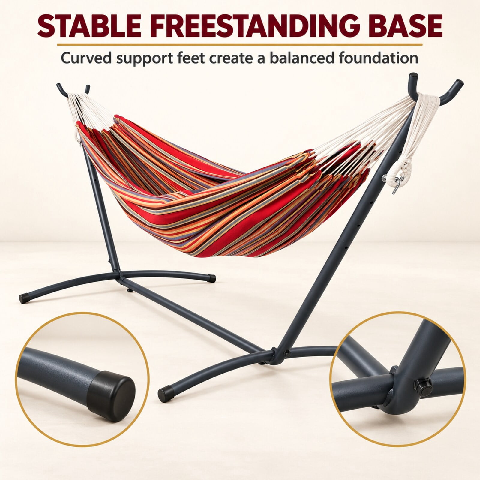 Inolait Portable Double Hammock with Stand, 2-Person Outdoor Hammock with Carrying Bag Stripe Pattern