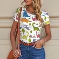 thumbnail image 6 of KLL Women 's Crew Neck Bodysuit Jumpsuits Cute Dinosaur Print Short onesies Stretch T Shirts, 6 of 7