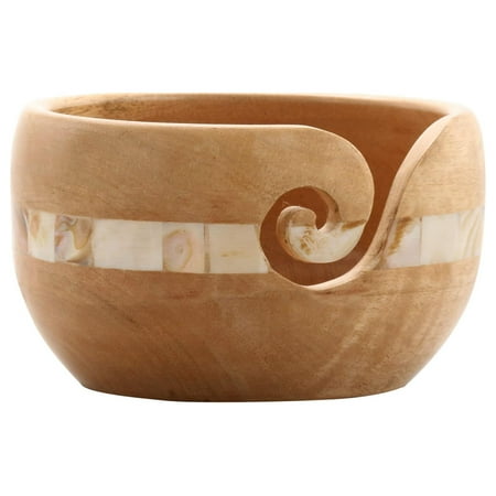 UPC: 0191518659030 | Mango Wood Yarn Bowl with Mother of Pearl by Loops & Threads™